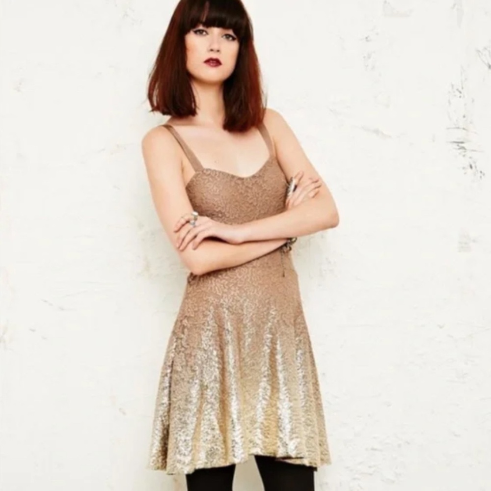 Free People Gold Ombré Lace Dress